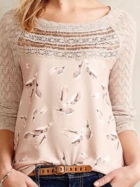 Anthropologie, lace and sequin trimmed pullover by One September. Size medium